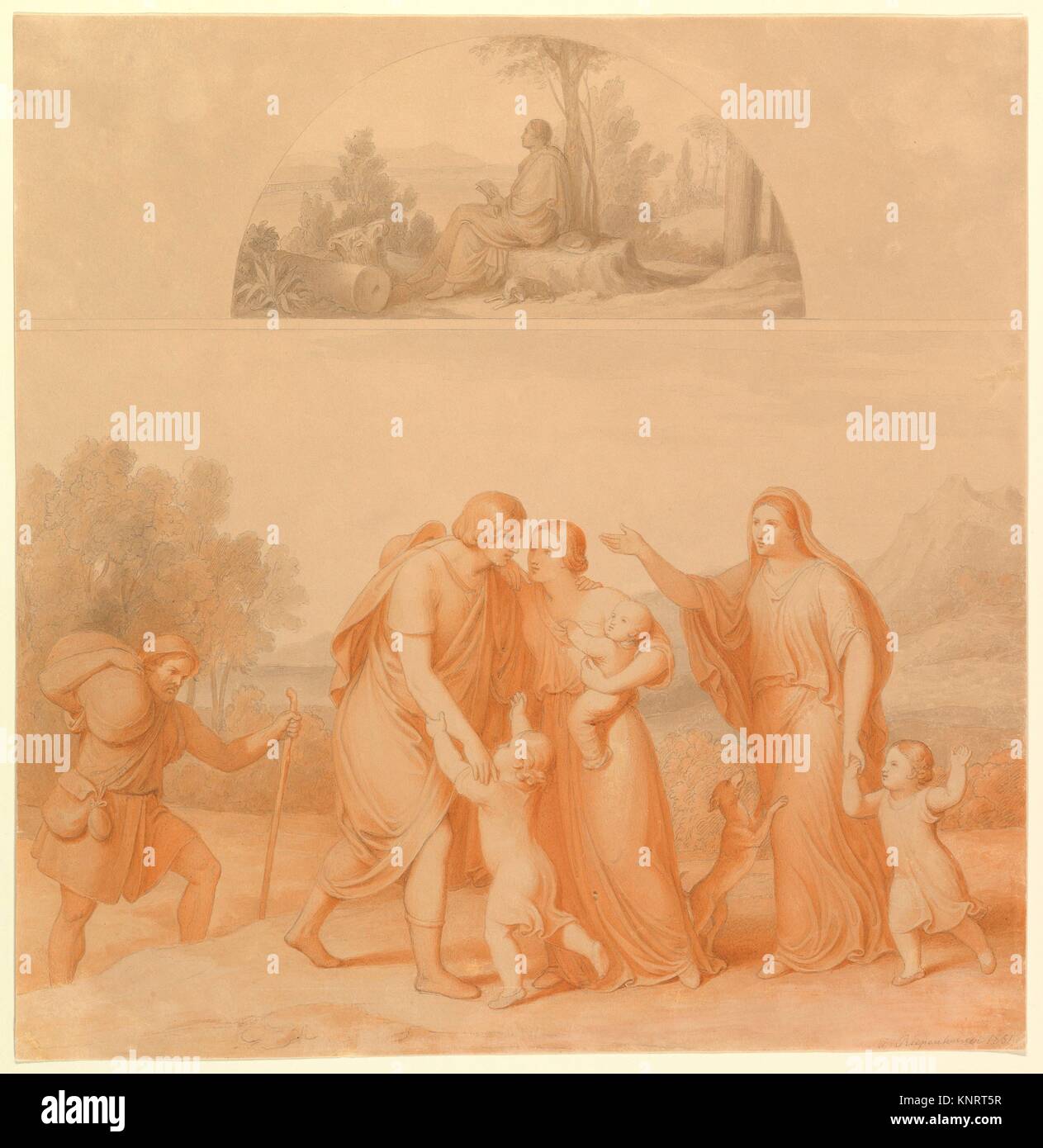 The Return. Artist: Johannes Riepenhausen (German, Goettingen 1788-1860 Venice); Date: late 18th-19th century; Medium: Graphite, red chalk; Stock Photo