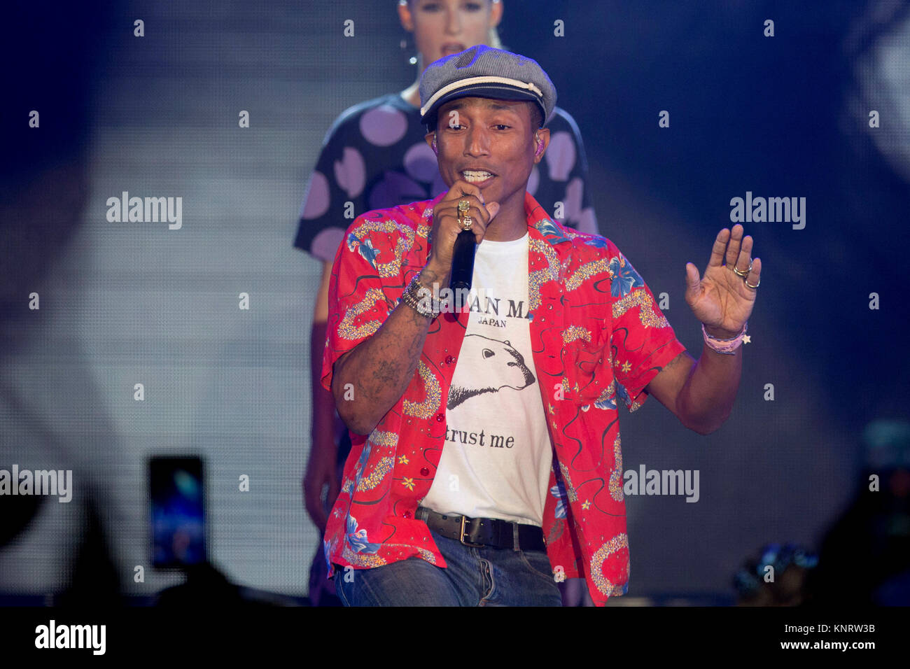 Monaco (Principality of Monaco), on 2015/06/22: Pharrell Williams in concert at the Sporting Monte-Carlo concert hall Stock Photo