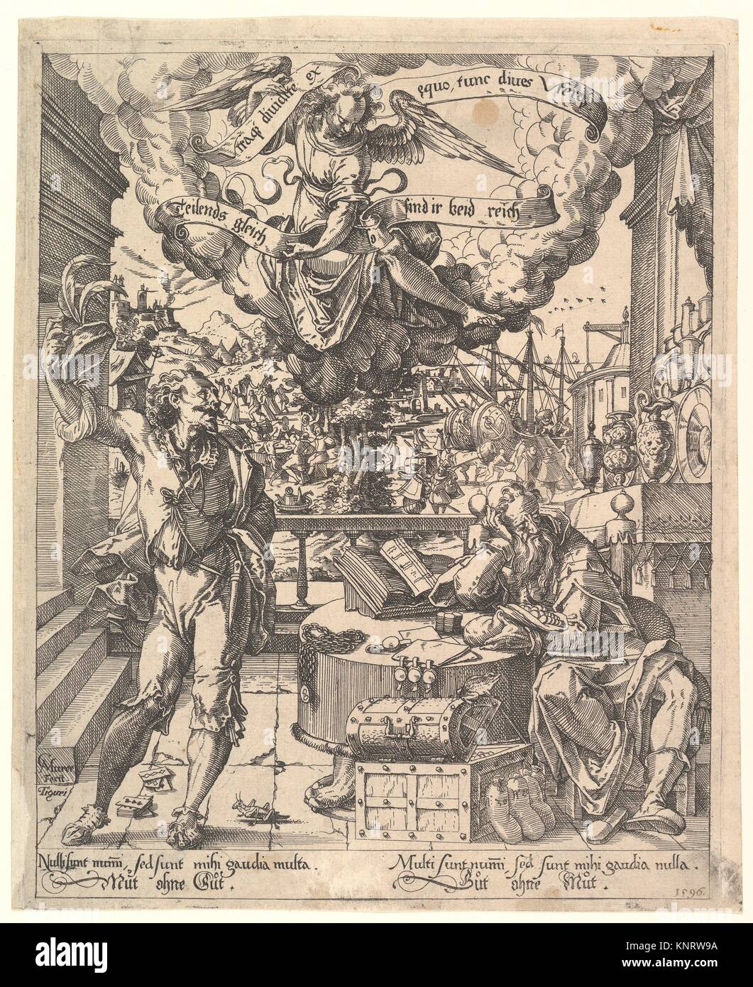 An Allegory of a Rich Man and a Poor Man (Der Lustige Arme und der Traurige Reiche). Artist: Christoph Murer (Swiss, Zurich 1558-1614 Winterthur); Stock Photo