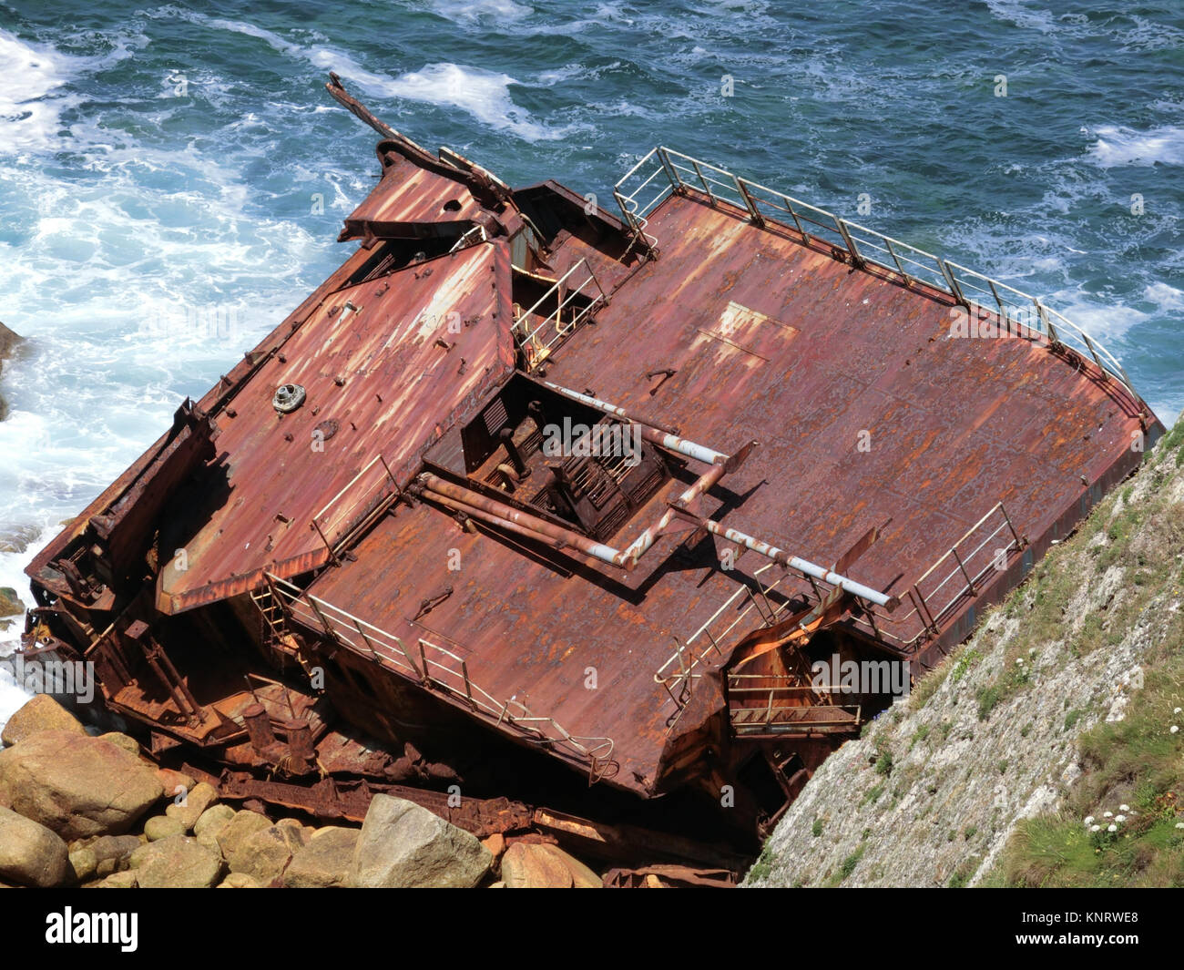 Ship wreck of the RMS Mulheim, Castle Zawn, Nr Lands End, Penwith Peninsula, Cornwall, England, UK Stock Photo