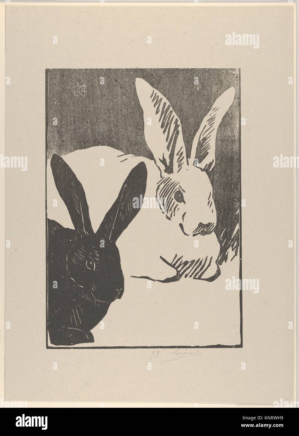 Rabbits (Les Lapins). Series/Portfolio: L´Estampe originale, Album II; Artist: Henri-Charles Guérard (French, Paris 1846-1897 Paris); Publisher: Stock Photo