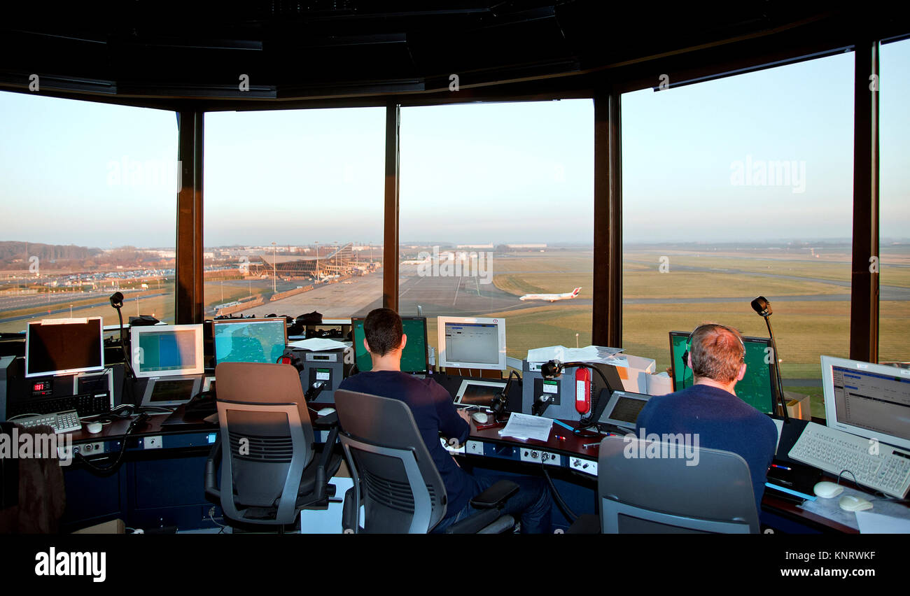 Lille (northern France): traffic control tower at Lille-Lesquin Airport. Stock Photo
