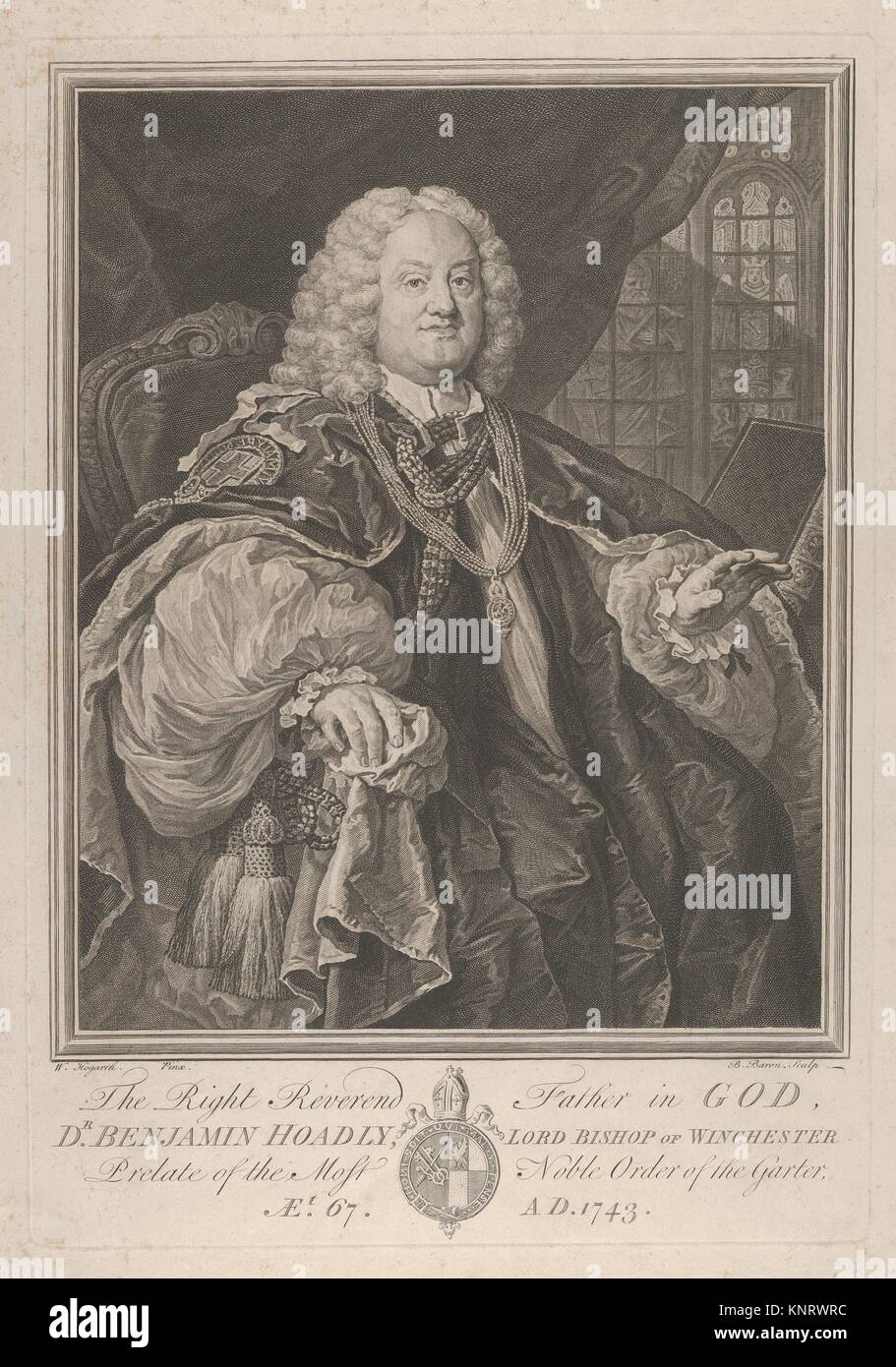 The Right Reverend Father in God, Dr. Benjamin Hoadly, Lord Bishop of Winchester, Prelate of the Most Noble Order of the Garter, Aet. 67. A.D. 1743. Stock Photo