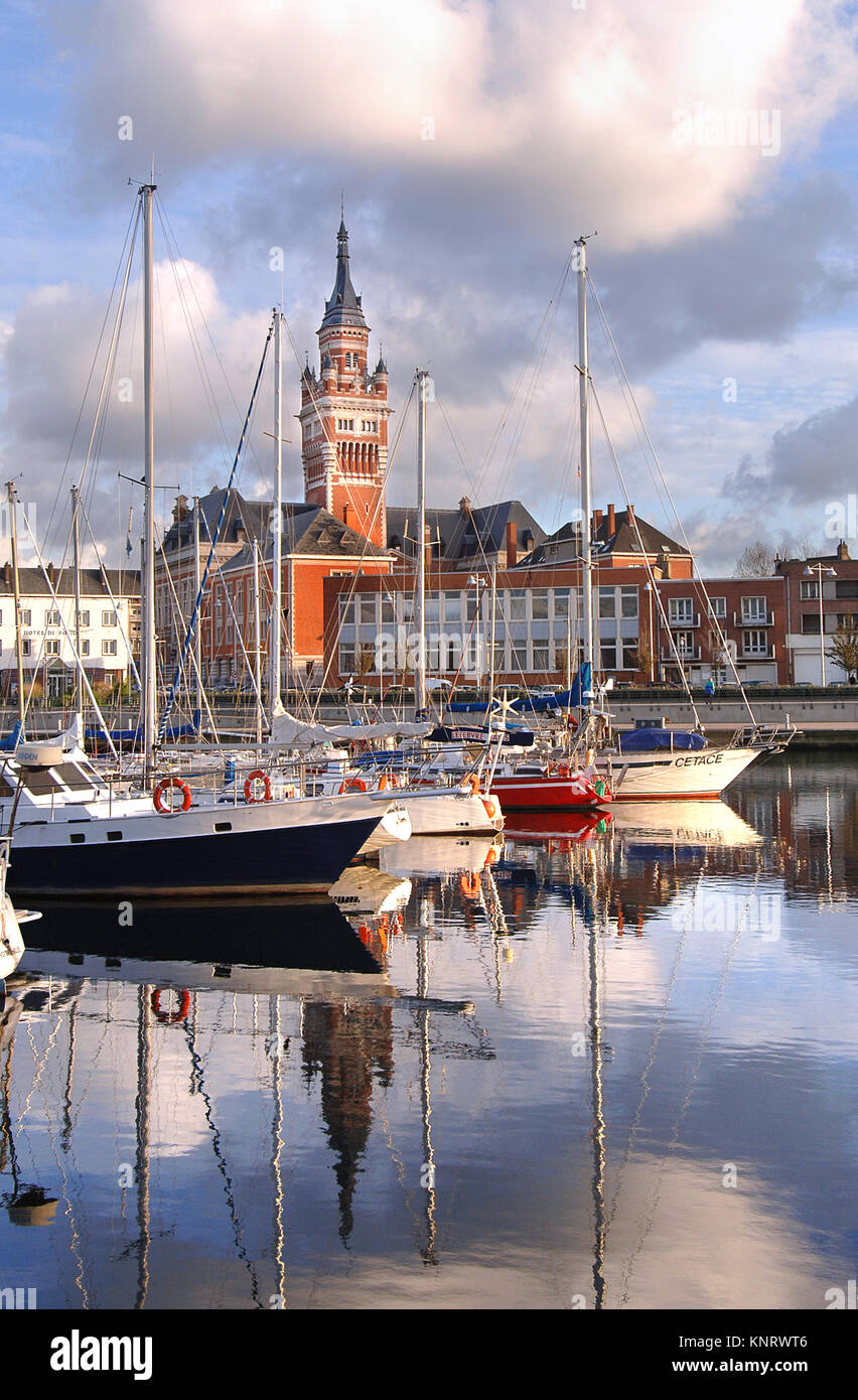 Dunkirk (Dunkerque in French), northern France: the commercial area and the city hall's belfry in the background Stock Photo