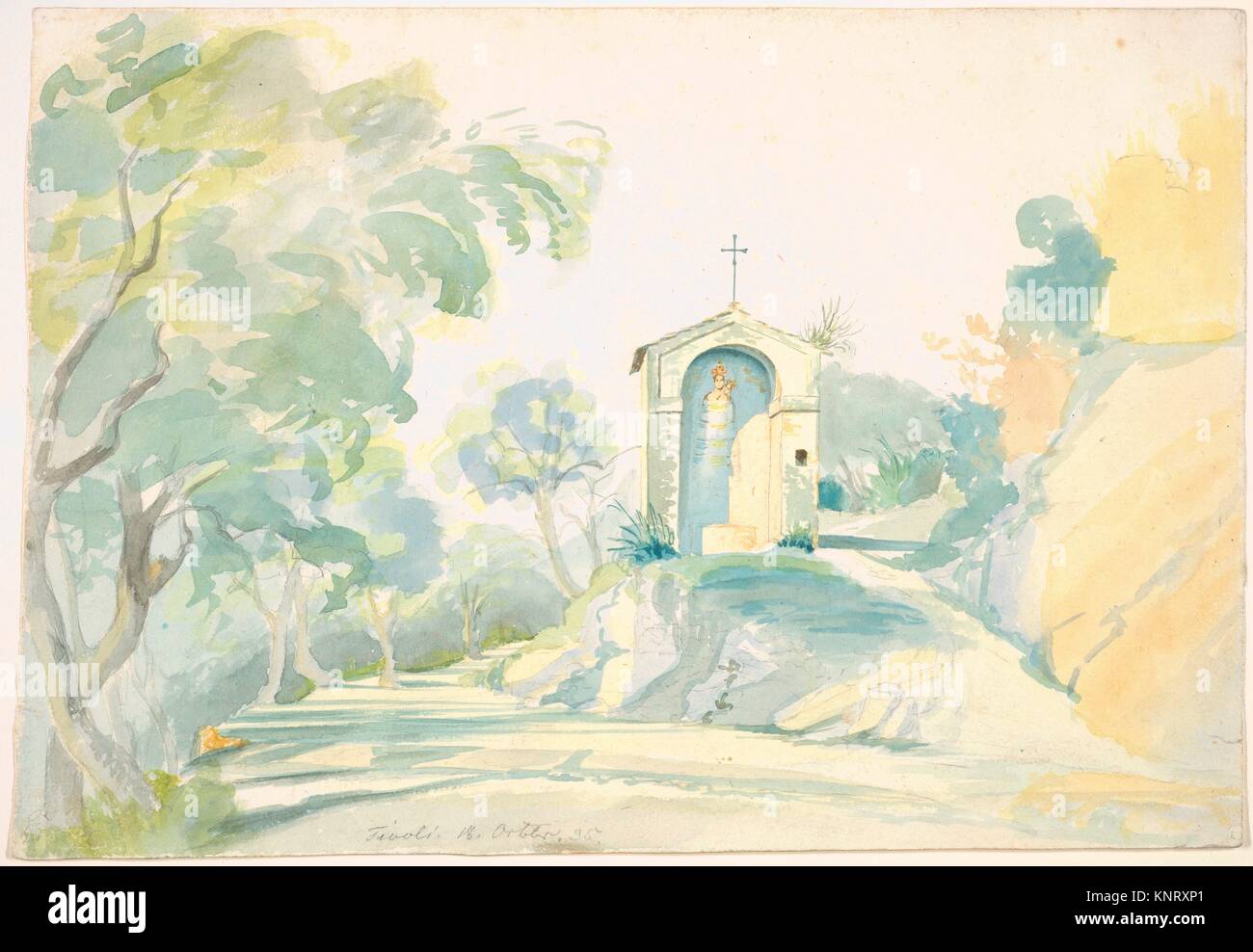 A Roadside Chapel near Tivoli. Artist: August Georg Friedrich Lucas (German, Darmstadt 1803-1863 Darmstadt); Date: 1835; Medium: Watercolor over Stock Photo