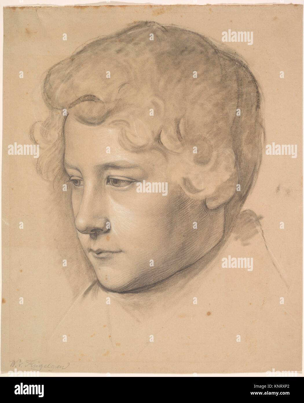 Portrait of a Young Man. Artist: Wilhelm von Kügelgen (German, St. Petersburg 1802-1867 Ballenstedt); Date: mid-19th century; Medium: Black chalk, Stock Photo