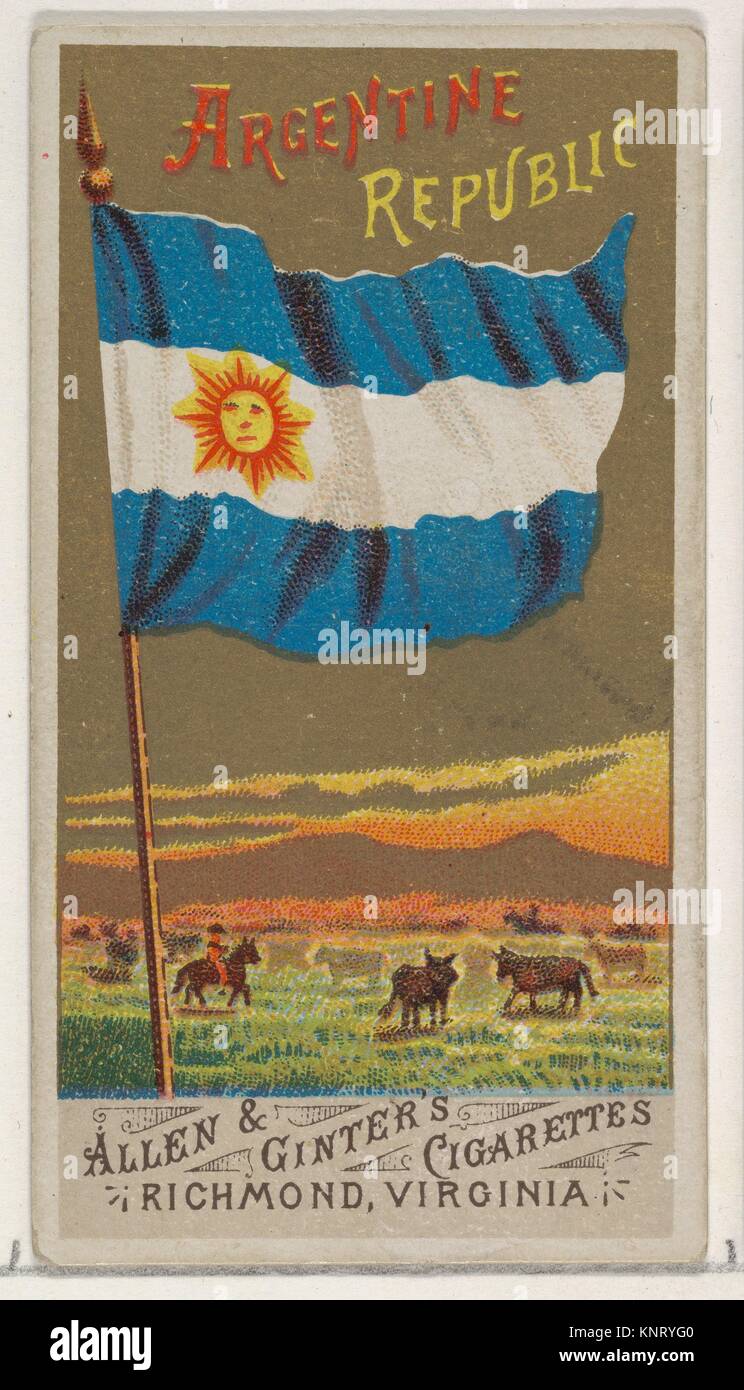 Argentine Republic, from Flags of All Nations, Series 1 (N9) for Allen & Ginter Cigarettes Brands. Publisher: Issued by Allen & Ginter (American, Stock Photo