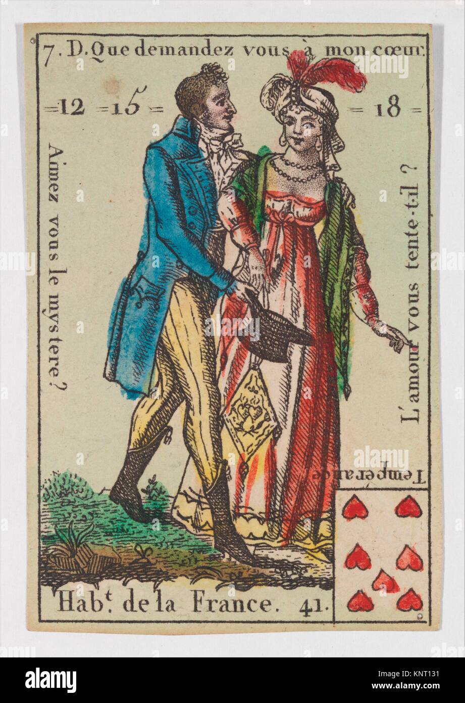 Hab.t de la France from Playing Cards (for Quartets) ´Costumes des Peuples Étrangers´. Artist: Anonymous, French, 18th century; Date: 1700-1799; Stock Photo