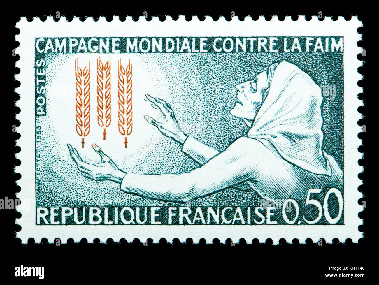 French postage stamp (1963) : Global Campaign against Hunger / Campagne Mondiale Contre la Faim Stock Photo