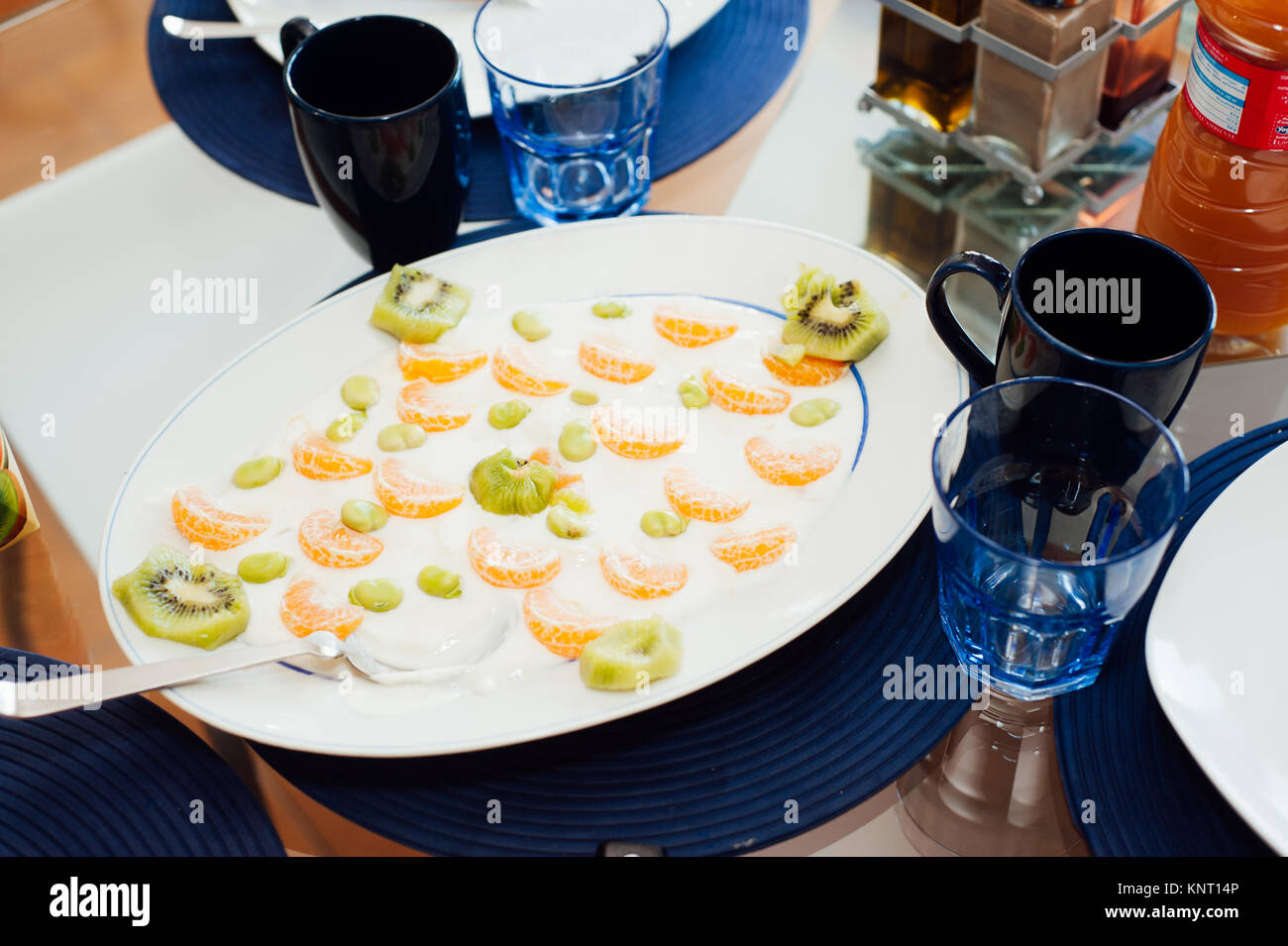 Cheese based products with fruit are the traditional italian breakfast. Florence Italy Stock Photo