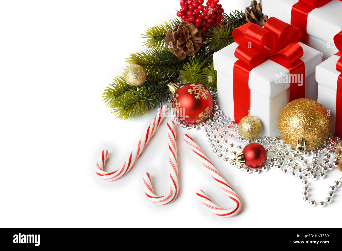 Gift with christmas tree and candy isolated on white background Stock ...