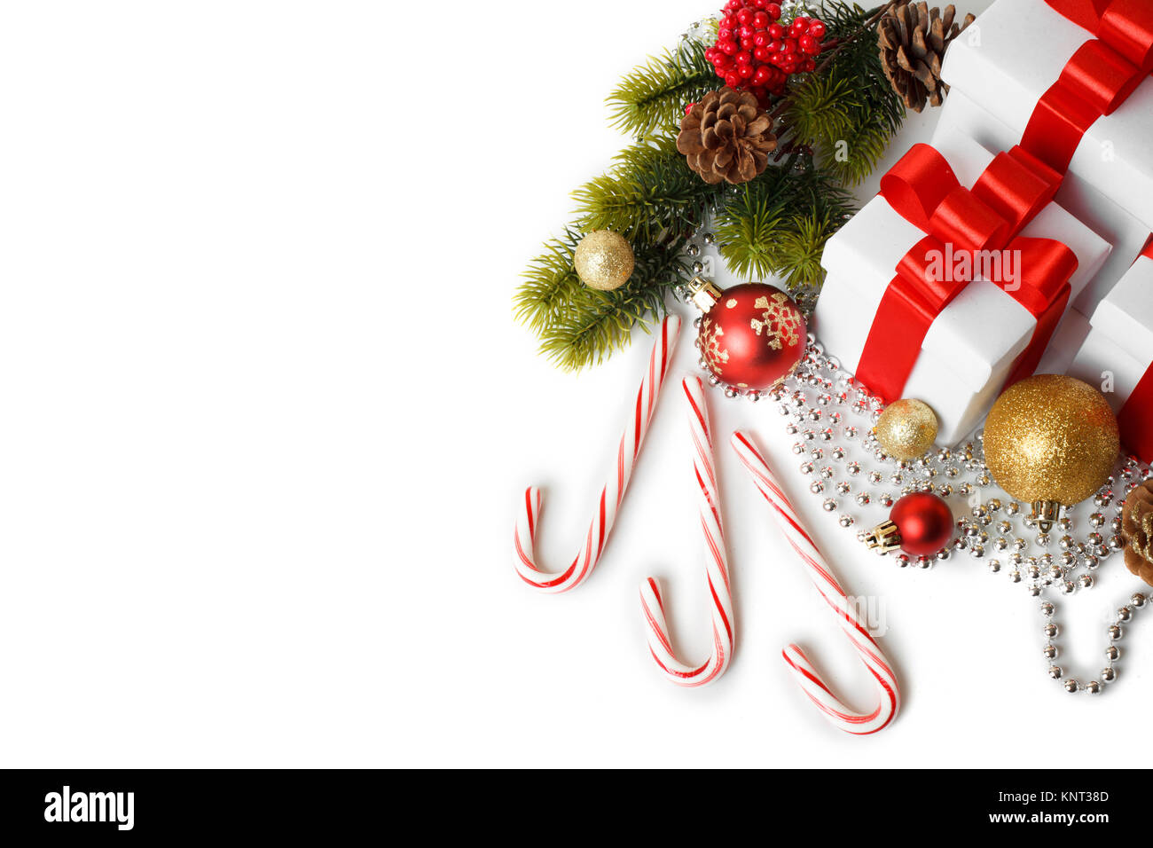Gift with christmas tree and candy isolated on white background Stock ...
