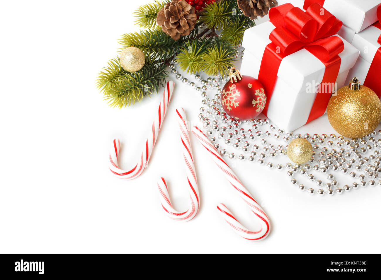 Gift with christmas tree and candy isolated on white background Stock ...