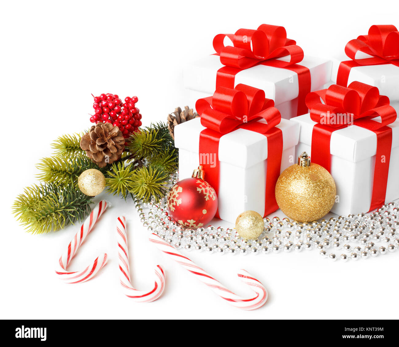Gift with christmas tree and candy isolated on white background Stock ...