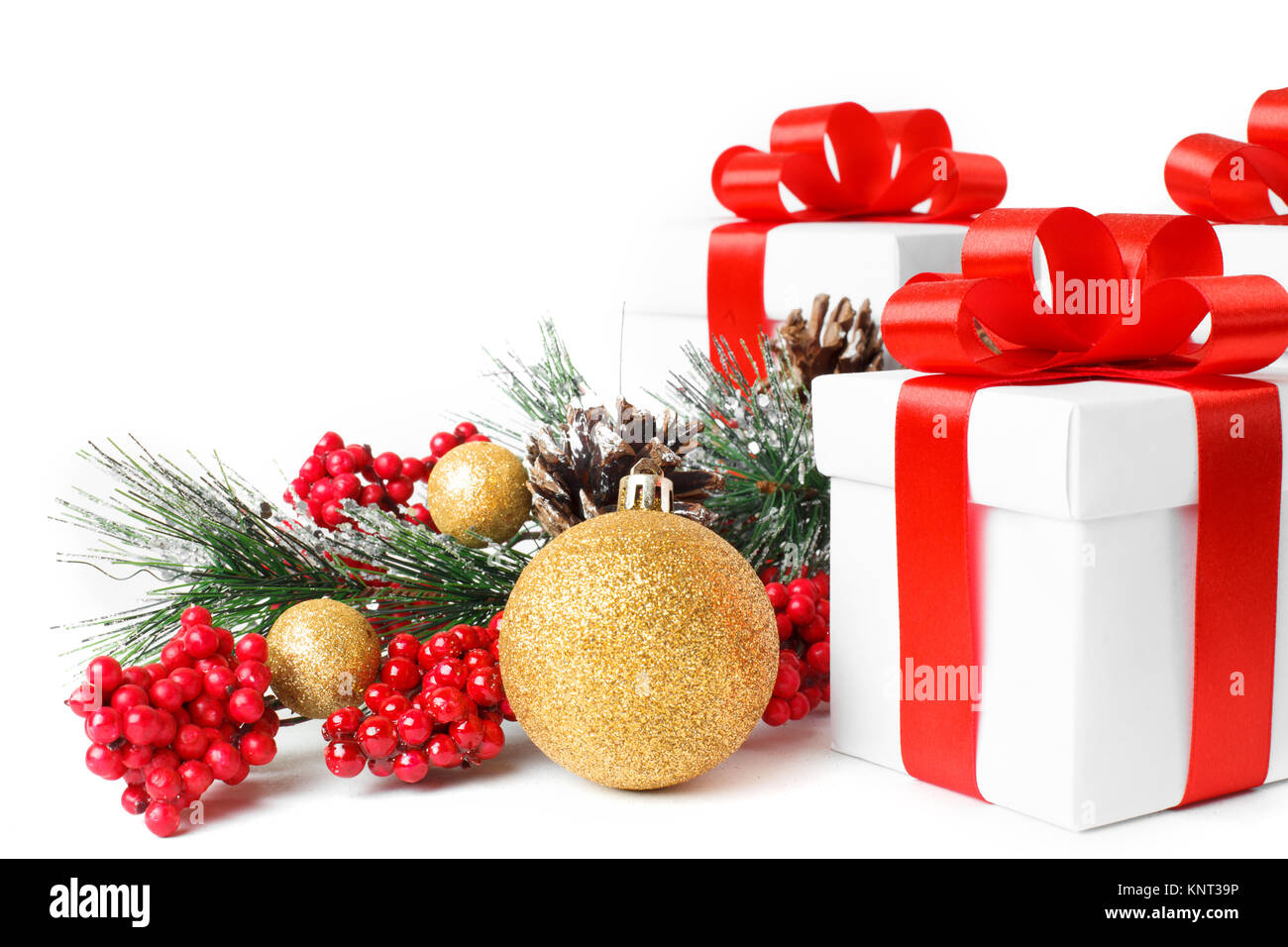 Gift with christmas tree and candy isolated on white background Stock ...