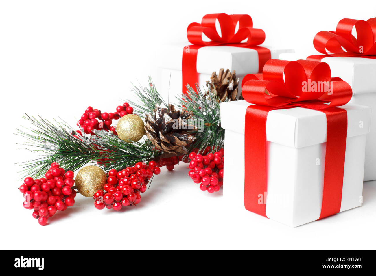 Gift with christmas tree and candy isolated on white background Stock ...