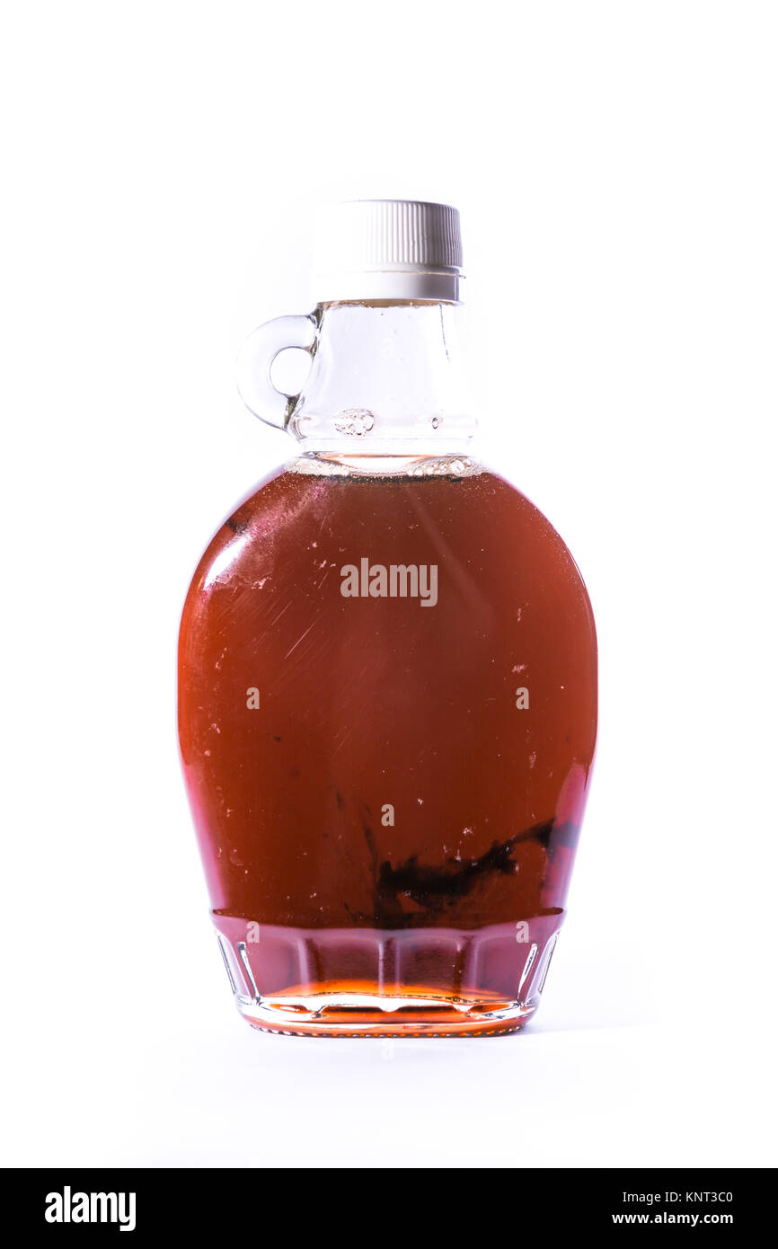 Glass Jar Jug Clear Brown Maple Syrup Container White Isolated Background Ingredient Food Sweet