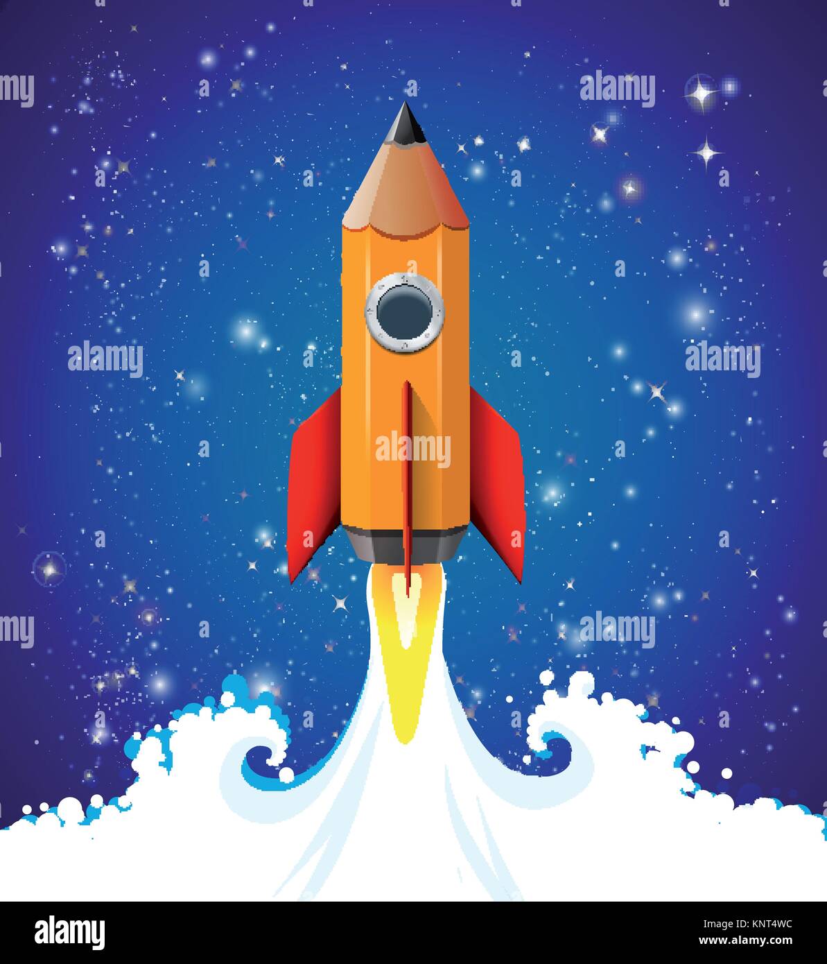 Creative idea concept - pencil as speed rocket climbing to the sky - wisdom and knowledge – stock illustration Stock Vector