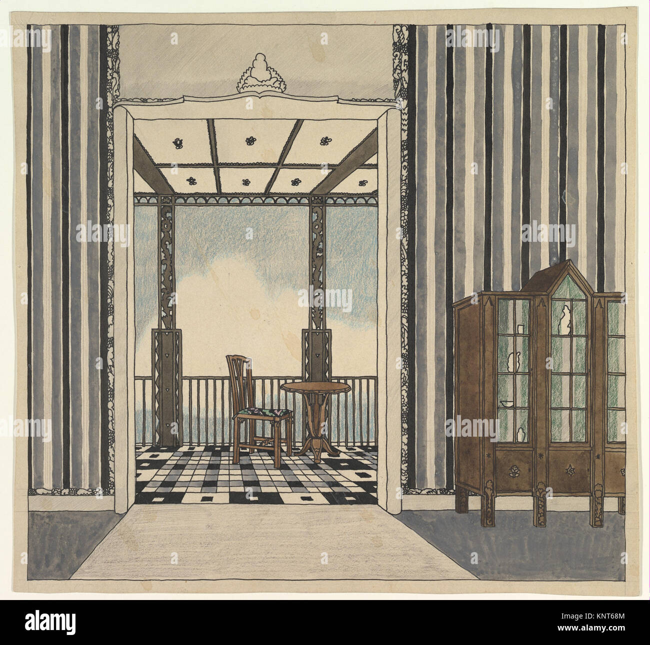 Illustration depicting the design of a room with a balcony, showcasing ...