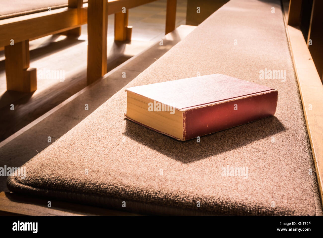 Old Bible Red Book Empty Template Lying Church Pew Bench Woodd
