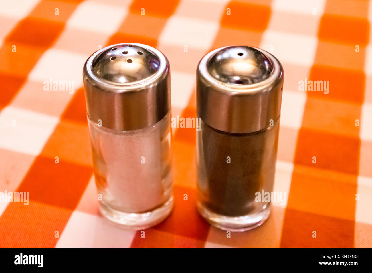 Salt Pepper Shaker Restaurant Industry Red White Plaid Checkerboard