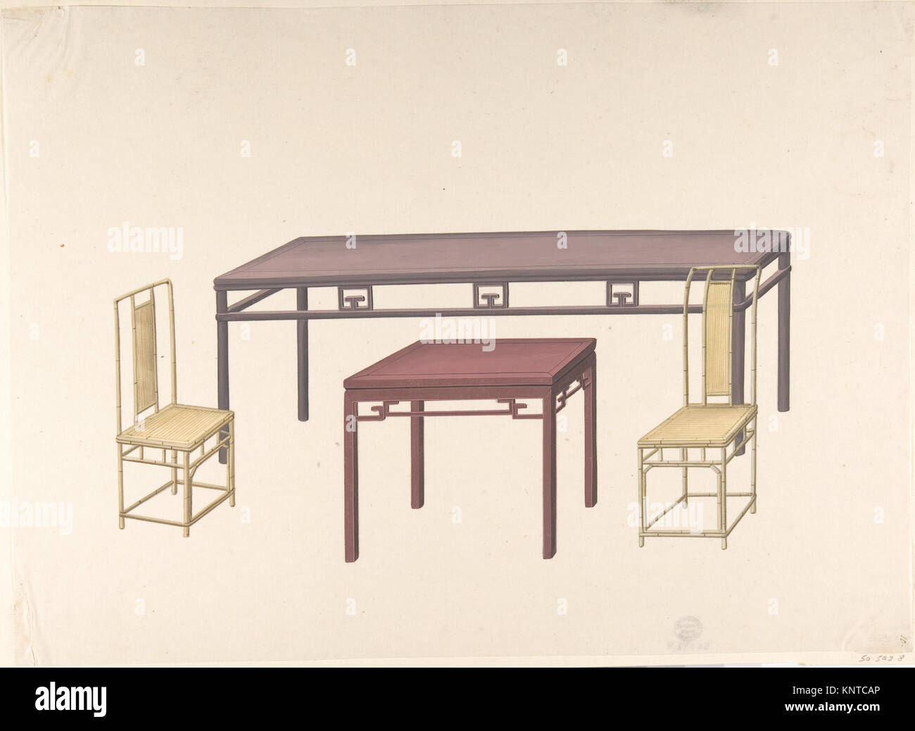 Design for export furniture, showing structural details, decorative ...
