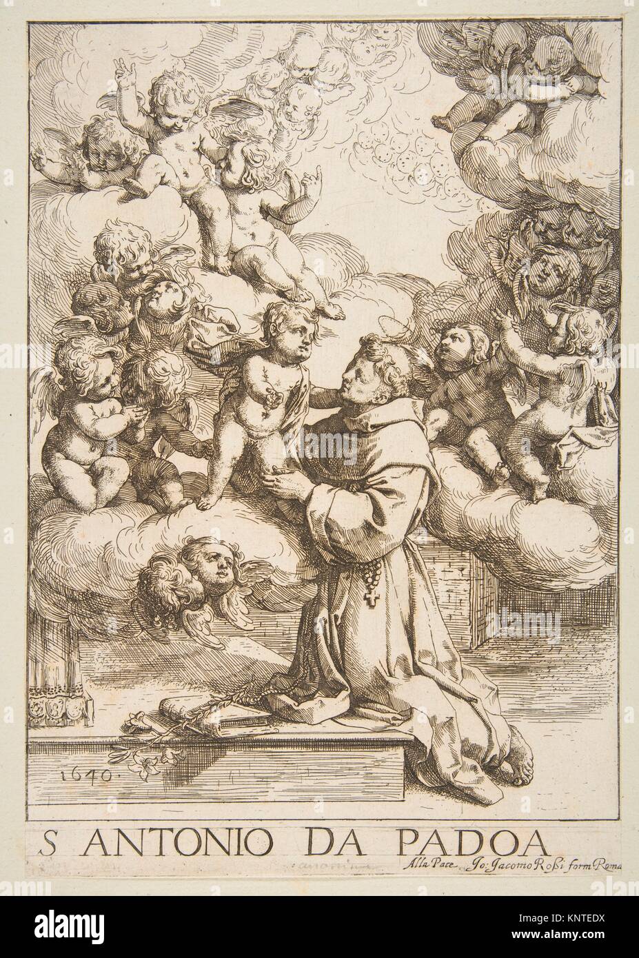 Saint Anthony of Padua adoring the Christ Child, copy after Cantarini. Artist: Anonymous, Italian, 17th century; Artist: After Simone Cantarini Stock Photo