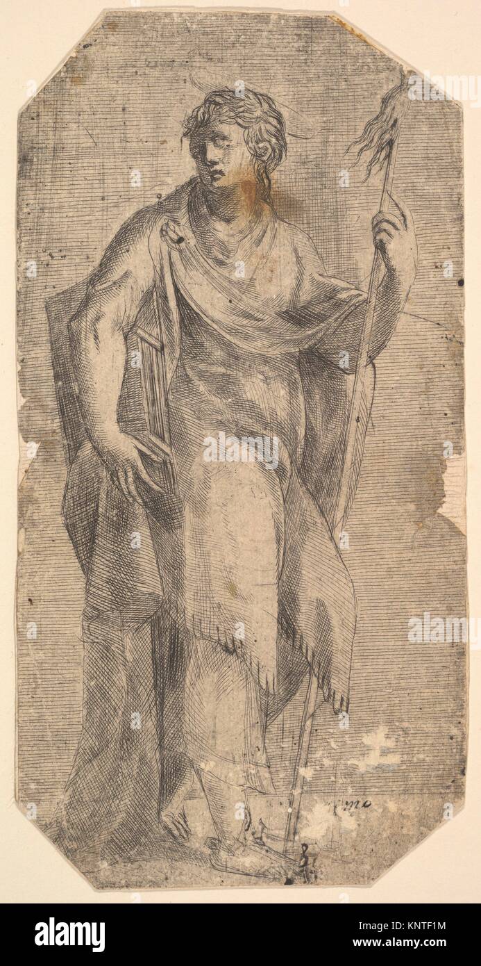 Saint Matthew holding a staff and a book, turning to the left. Artist