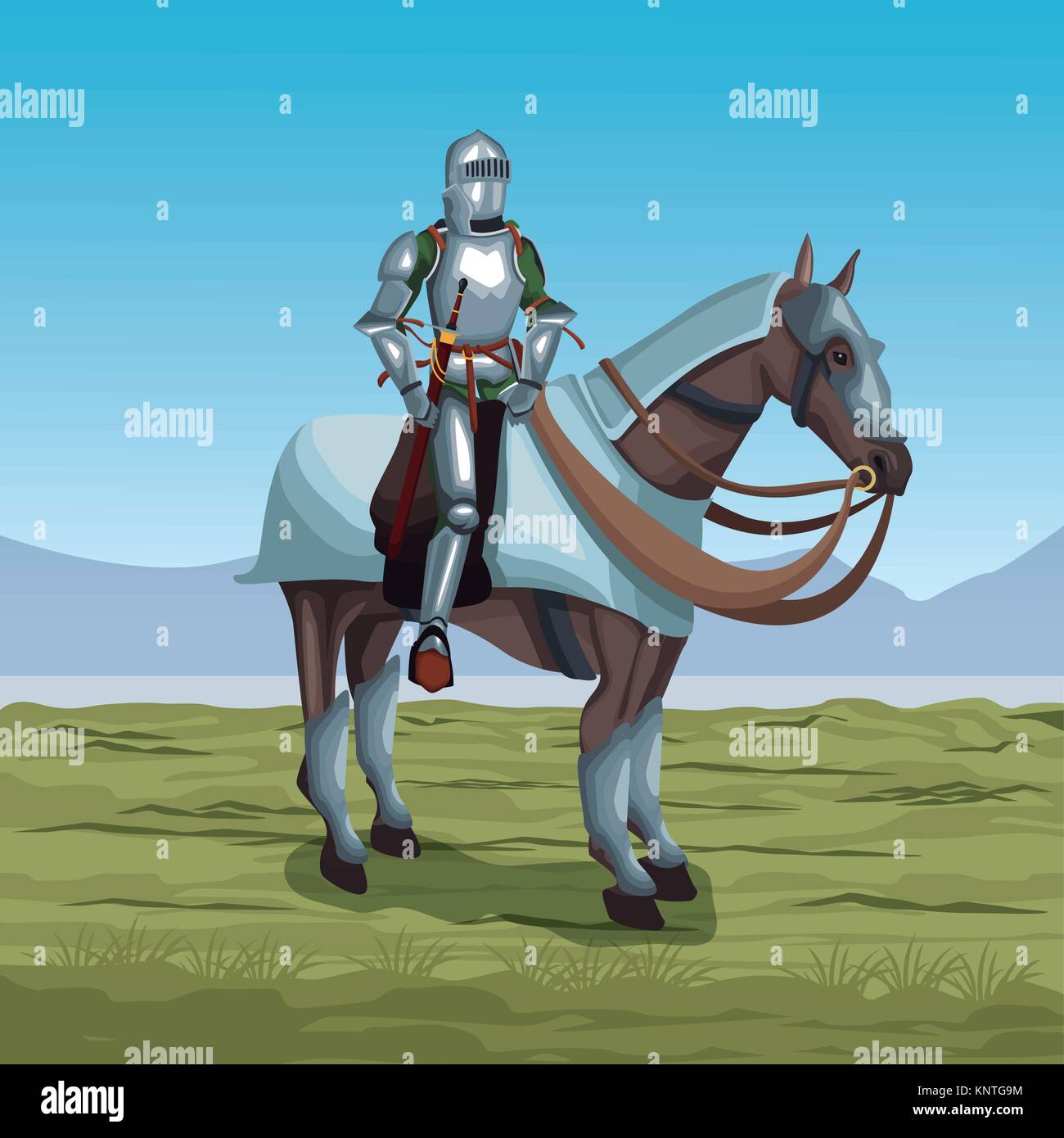Medieval warrior with horse on battlefield Stock Vector Image & Art - Alamy