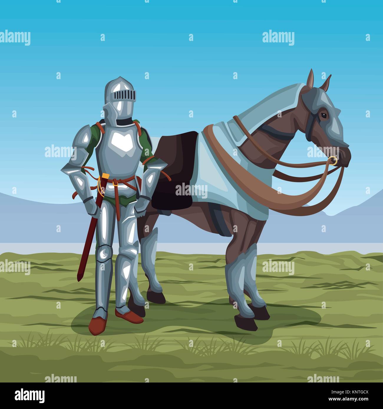 Medieval warrior with horse on battlefield Stock Vector Image & Art - Alamy