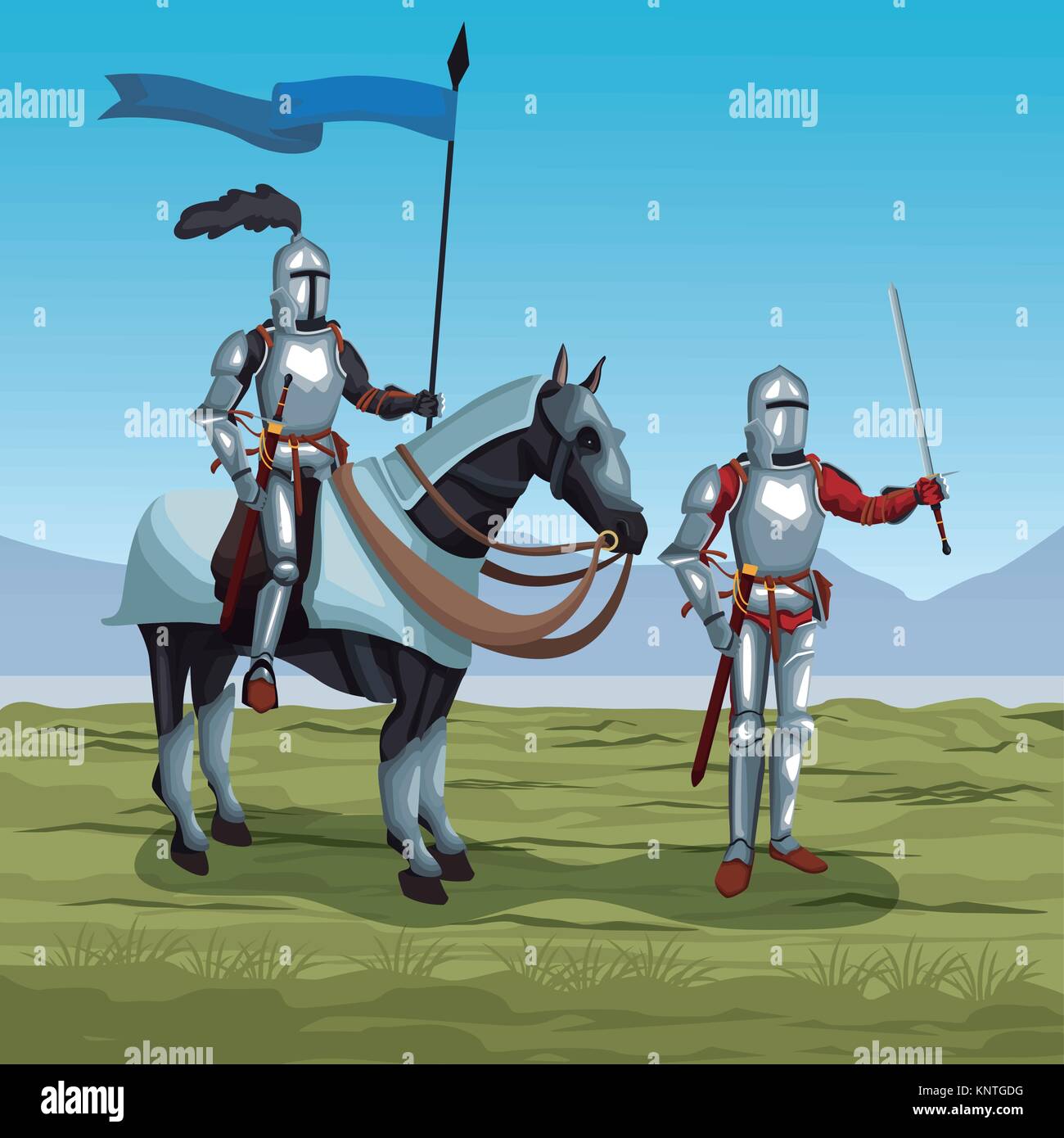 Medieval warriors with horse on battlefield Stock Vector Image & Art ...