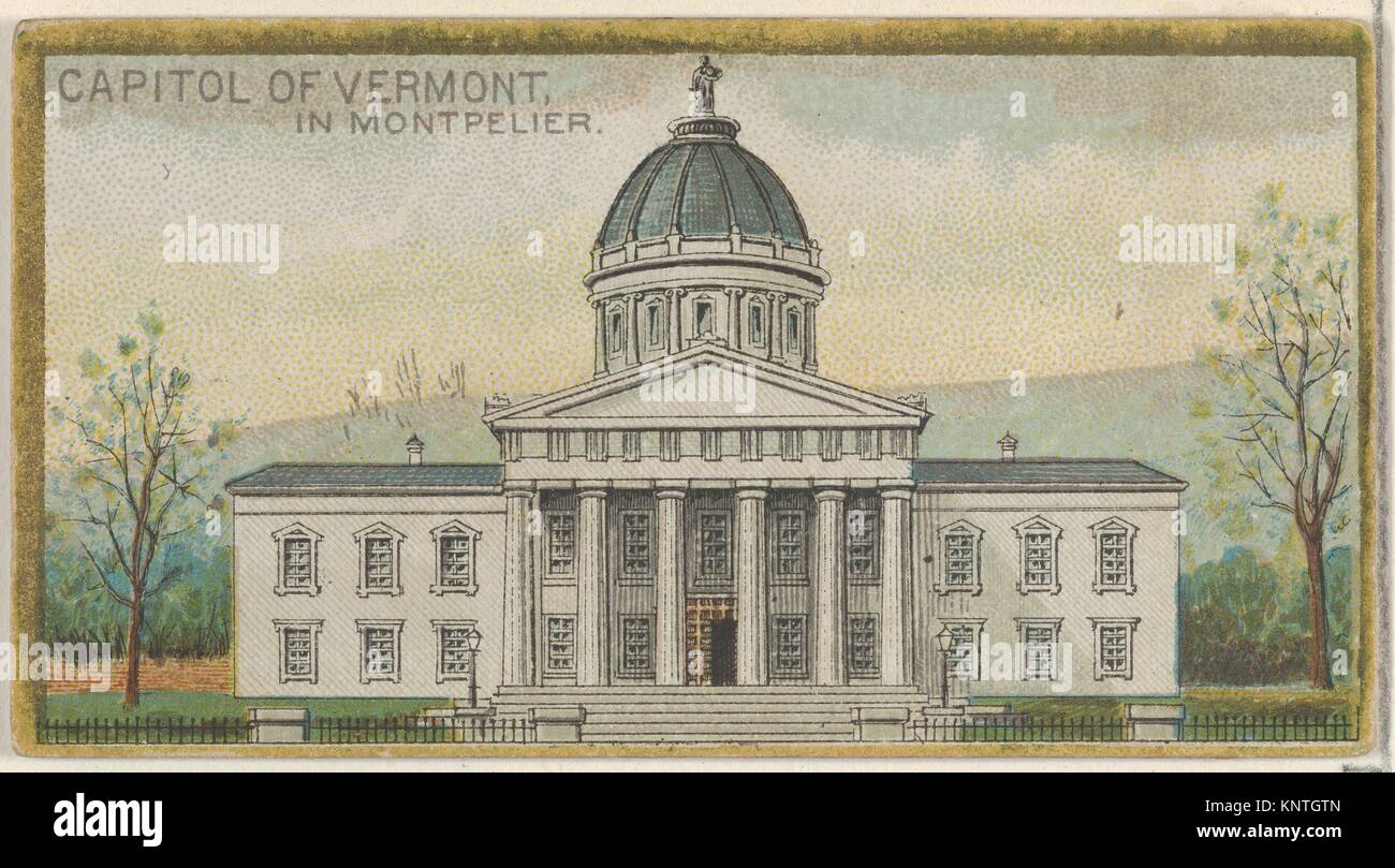 Capitol of Vermont in Montpelier, from the General Government and State Capitol Buildings series (N14) for Allen & Ginter Cigarettes Brands. Stock Photo