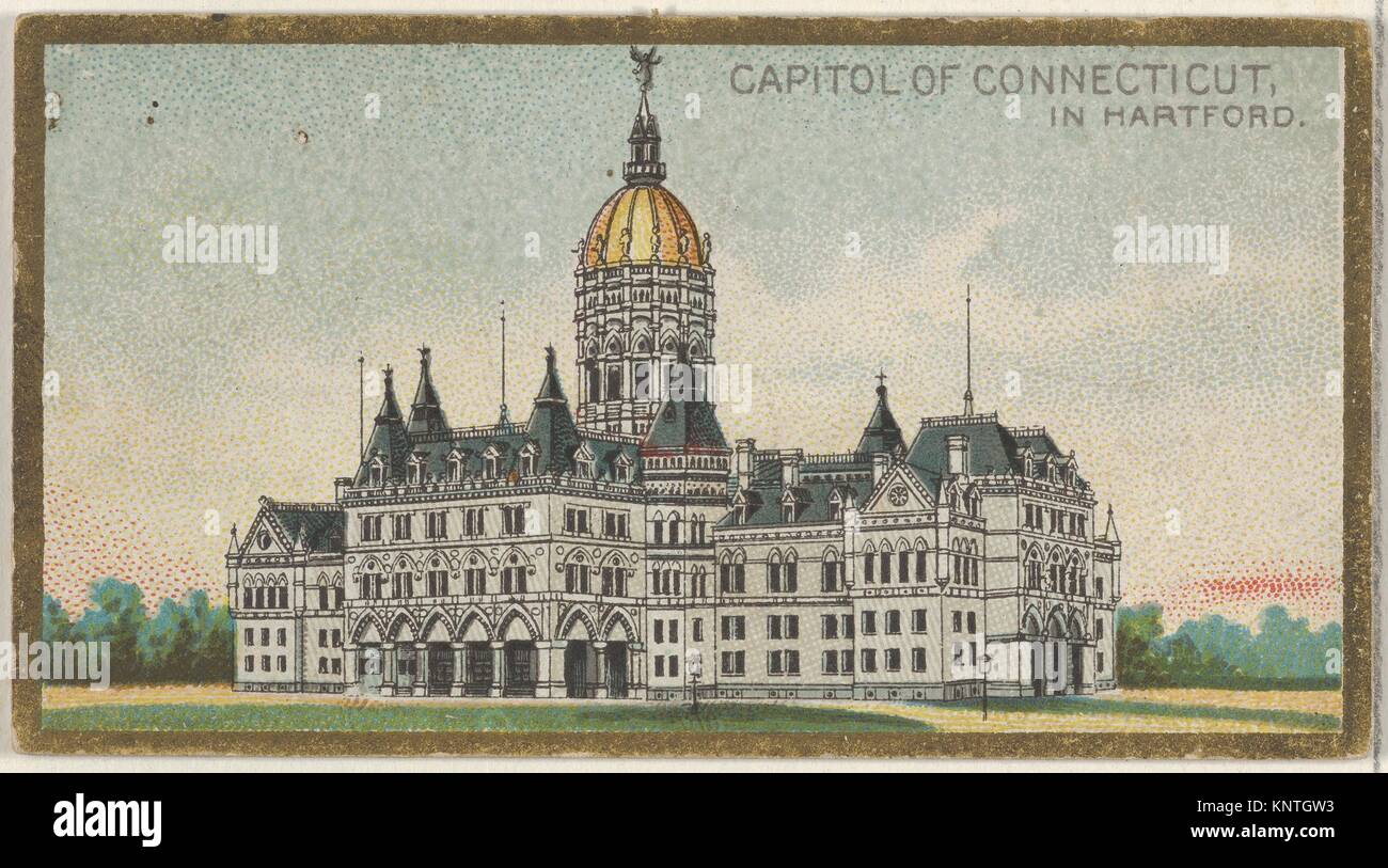 Capitol of Connecticut in Hartford, from the General Government and State Capitol Buildings series (N14) for Allen & Ginter Cigarettes Brands. Stock Photo