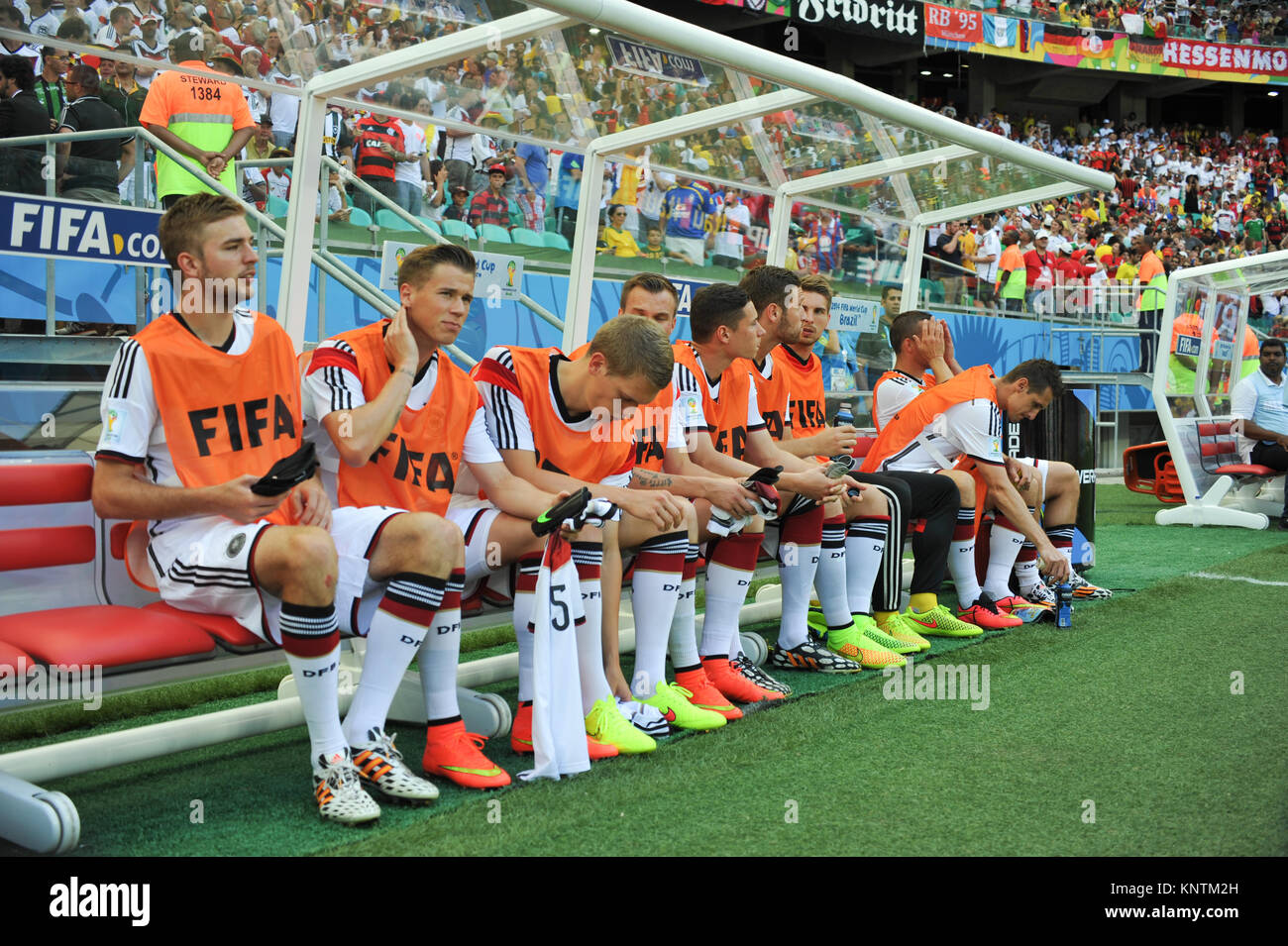 Deutsche Ersatzbank, Deutschland vs. Portugal, FIfa Weltmeisterschaft 2014, Brasilien Stock Photo