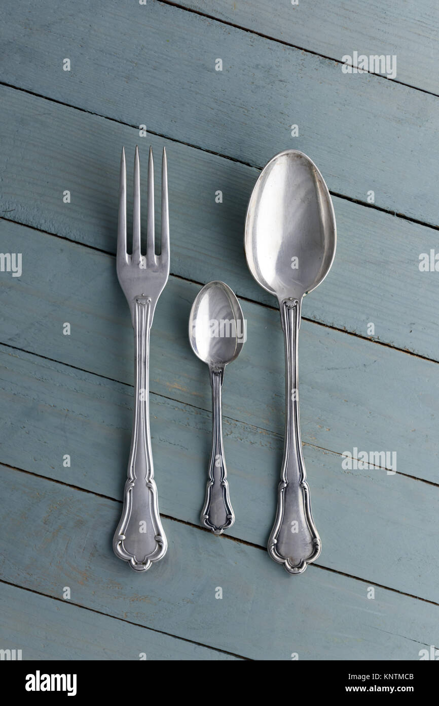 Set of antique silverware Stock Photo Alamy