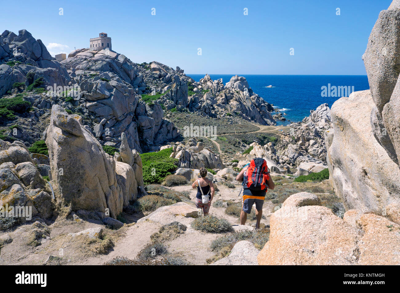 Coastal landscape, granite boulders at Capo Testa, Santa Teresa di Gallura, Sardinia, Italy, Mediterranean sea, Europe Stock Photo