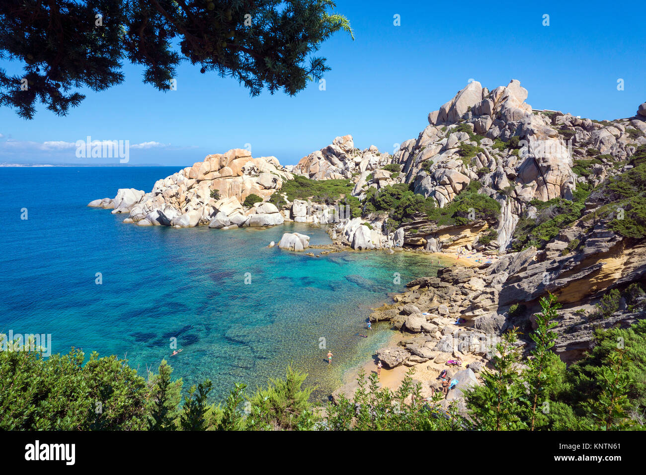 Tiny idyllic bathing beach at a small bay, Capo Testa, Santa Teresa di Gallura, Sardinia, Italy, Mediterranean sea, Europe Stock Photo