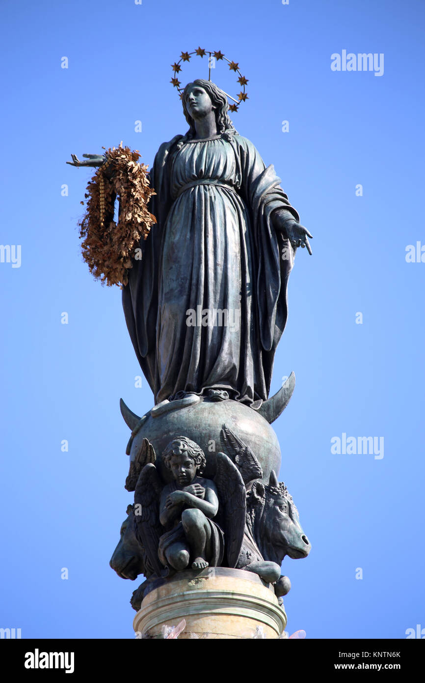 Column of the Immaculate Conception monument with Virgin Mary on top at