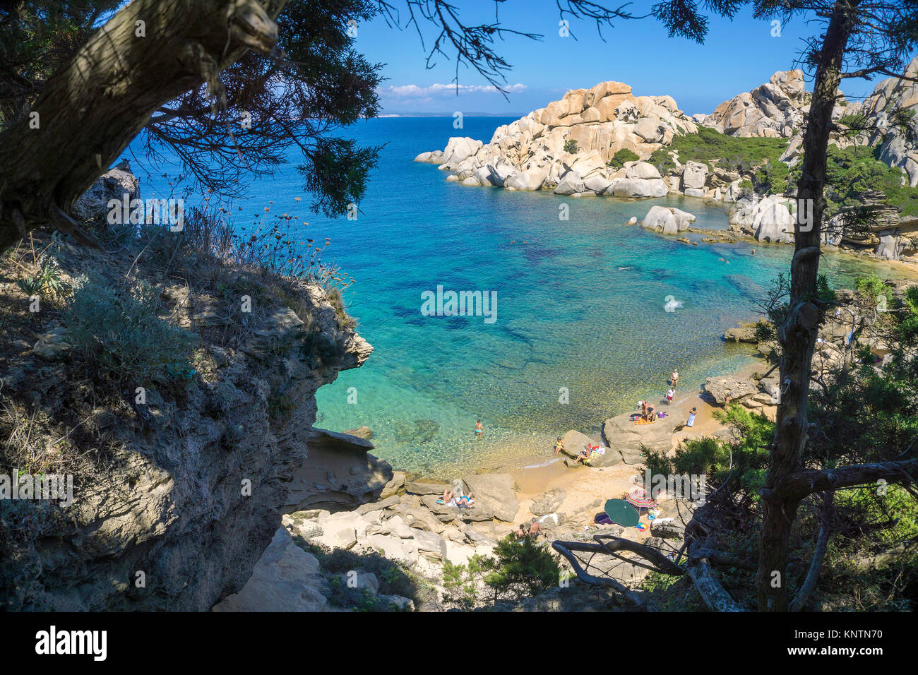 Tiny idyllic bathing beach at a small bay, Capo Testa, Santa Teresa di Gallura, Sardinia, Italy, Mediterranean sea, Europe Stock Photo