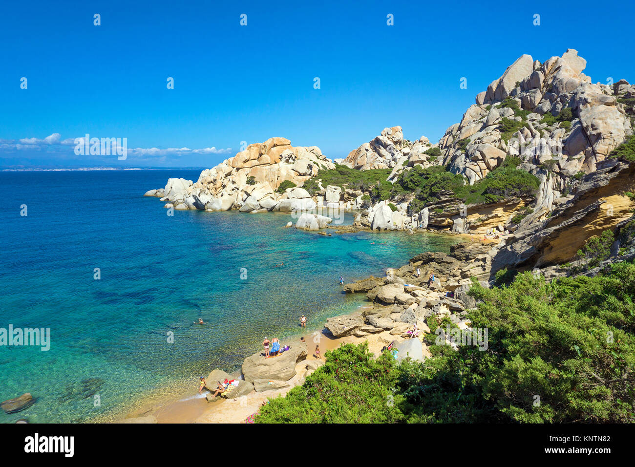 Tiny idyllic bathing beach at a small bay, Capo Testa, Santa Teresa di Gallura, Sardinia, Italy, Mediterranean sea, Europe Stock Photo