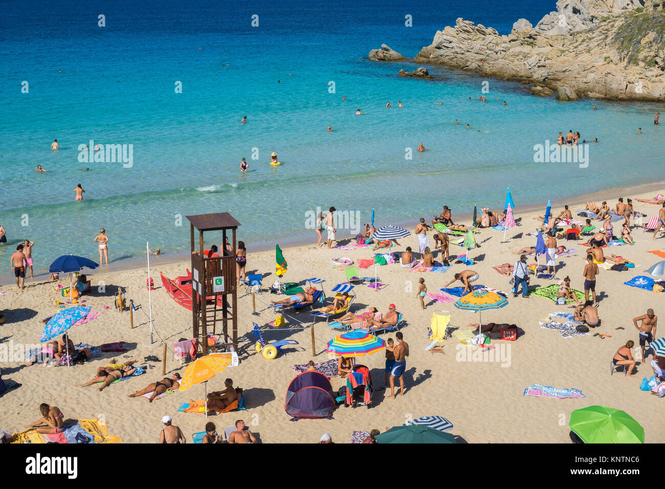 Beachlife at Rena Bianca beach, Santa Teresa di Gallura, Sardinia, Italy, Mediterranean sea, Europe Stock Photo