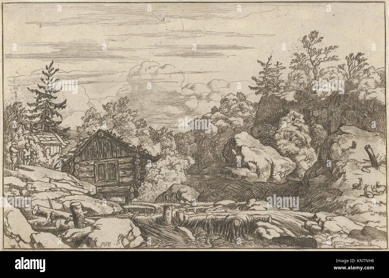 The Cottages at the Bank. Artist: Allart van Everdingen (Dutch, Alkmaar 1621-1675 Amsterdam); Medium: Engraving; second state of three; Dimensions: Stock Photo