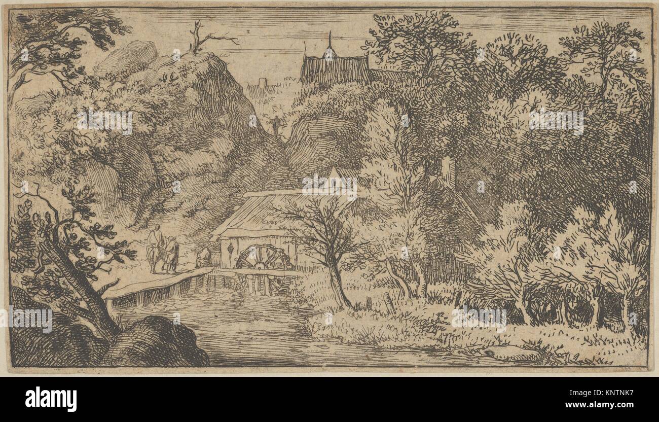 The Watermill at the Foot of the Mountain. Artist: Allart van Everdingen (Dutch, Alkmaar 1621-1675 Amsterdam); Medium: Engraving; fourth state of Stock Photo