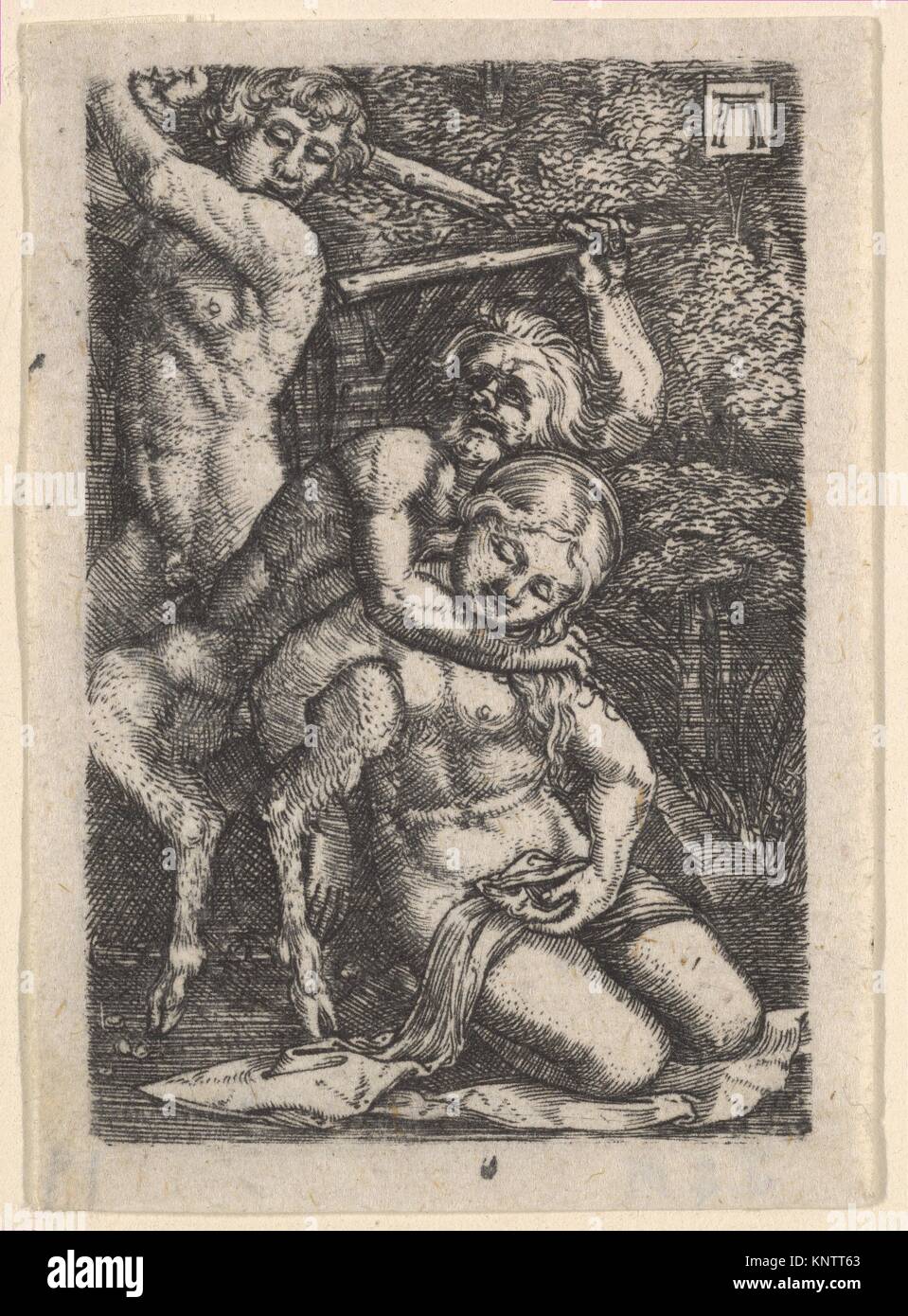 Two Satyrs Fighting Over a Nymph. Artist: Albrecht Altdorfer (German, Regensburg ca. 1480-1538 Regensburg); Medium: Engraving; Dimensions: Sheet: 2 Stock Photo