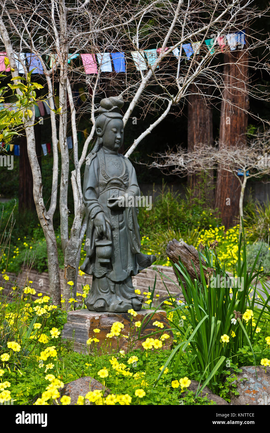 Quan Yin and prayer flags at LAND OF MEDICINE BUDDHA SANTA CRUZ