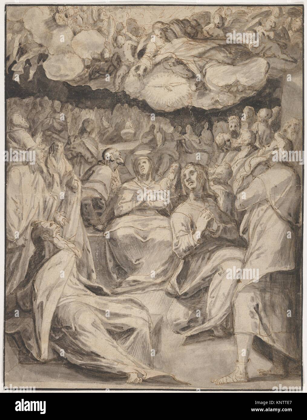 The Pentecost. Artist: Master of the Egmont Albums (Netherlandish, 16th century); Date: 16th century; Medium: Pen and brown ink, brush and gray and Stock Photo