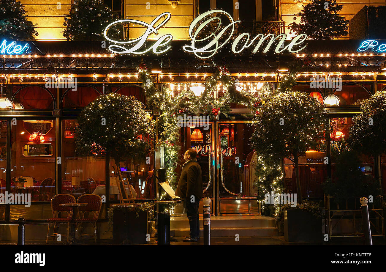 The famous restaurant Le Dome decorated for Christmas, Paris, France. Stock Photo