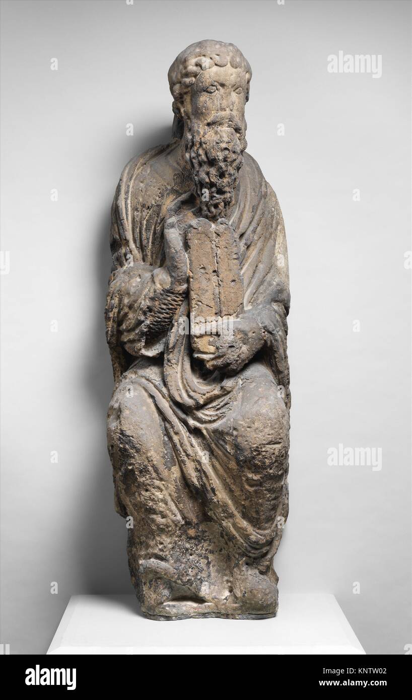 Sculpture of Moses with Tablets of the Law. Date: ca. 1170; Geography: Made in Noyon, Picardy (Oise), France; Culture: French; Medium: Limestone, Stock Photo