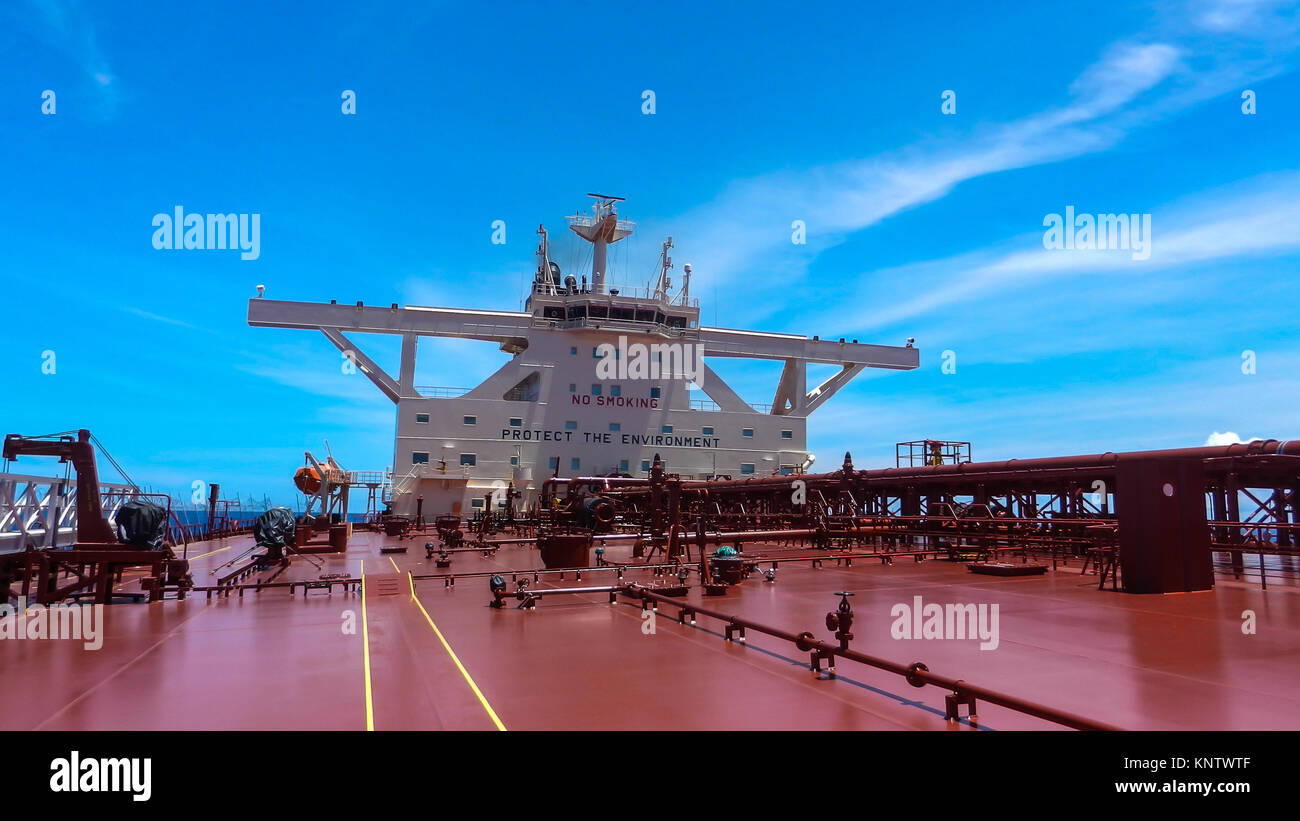 View of the bridge of an oil tanker Stock Photo