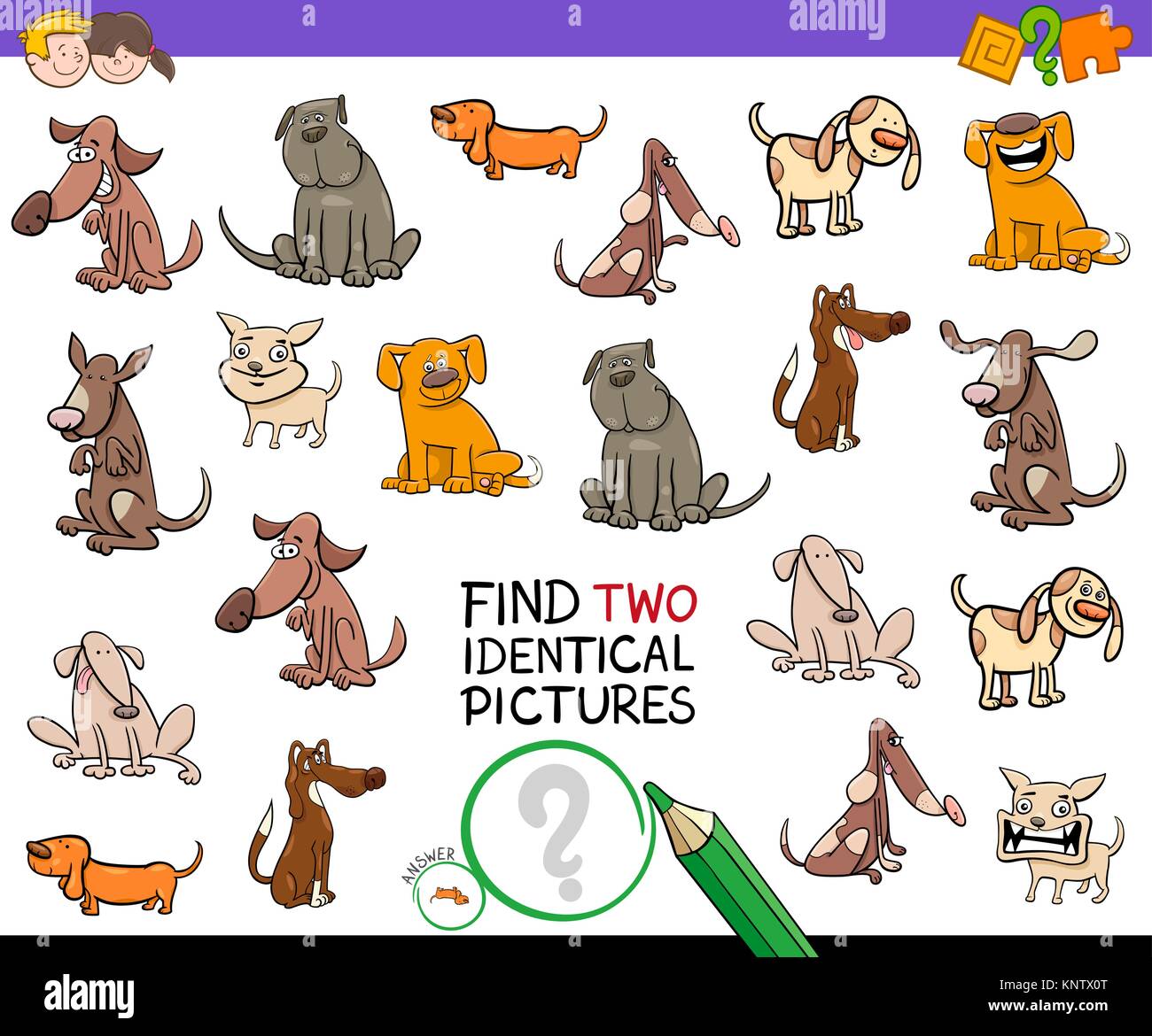 Cartoon Illustration of Finding Two Identical Pictures Educational ...